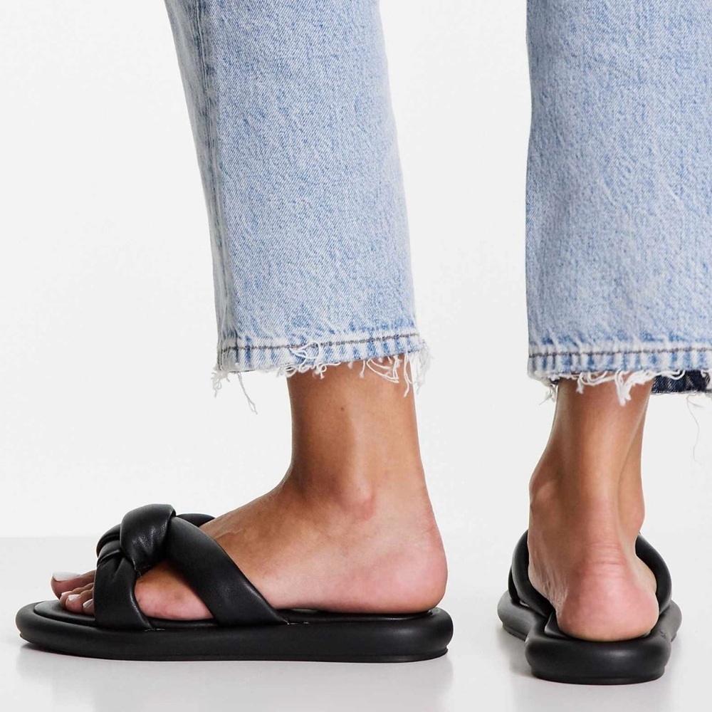 Topshop‎ Black Knotted Slide Sandals | Comfy Minimalist Flats 7.5 - Picture 4 of 8